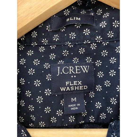 J. Crew Flex Washed Size M Slim Navy Blue Long Sleeve Floral Button Up Shirt - Picture 5 of 8